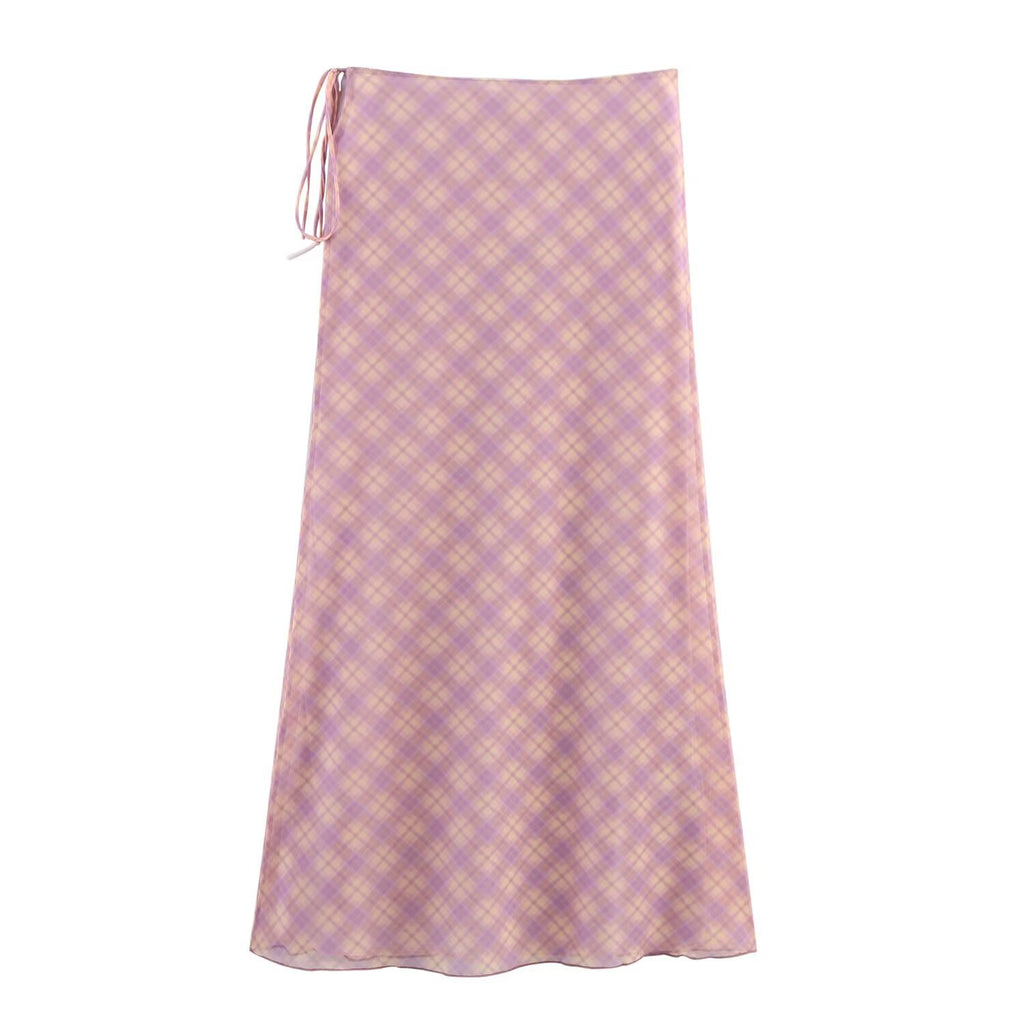 Fashion mesh printed shirt+mid skirt set for women