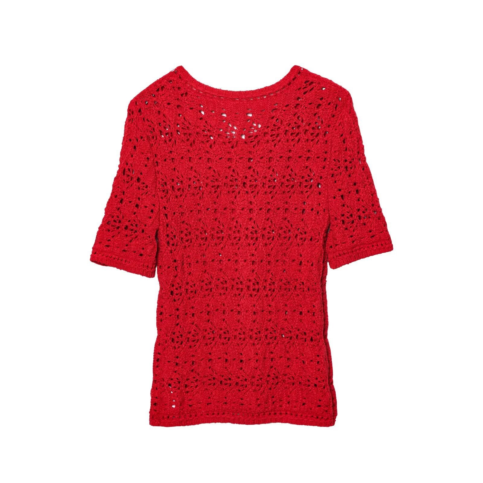 Fashion single breasted round neck hollow knitted jacket for women