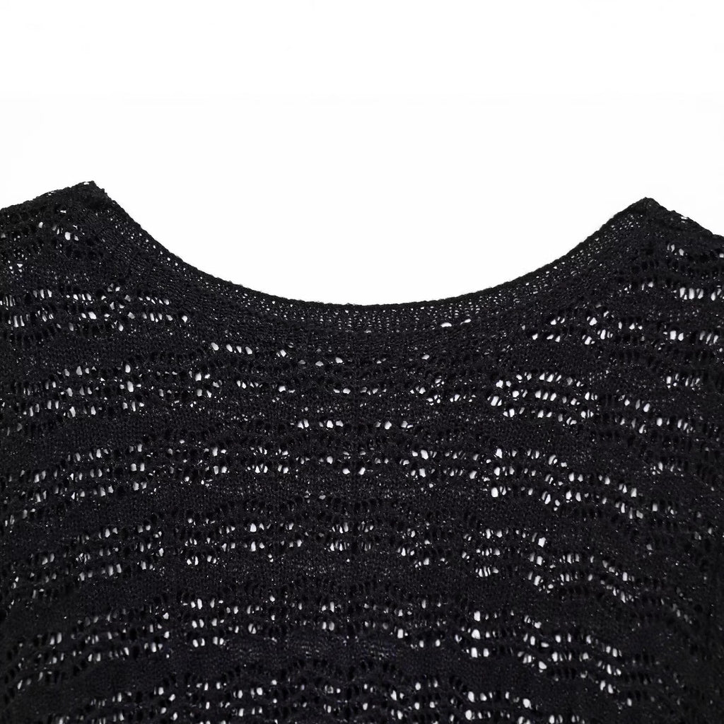 Casual round neck jacquard mesh short knit sweater color