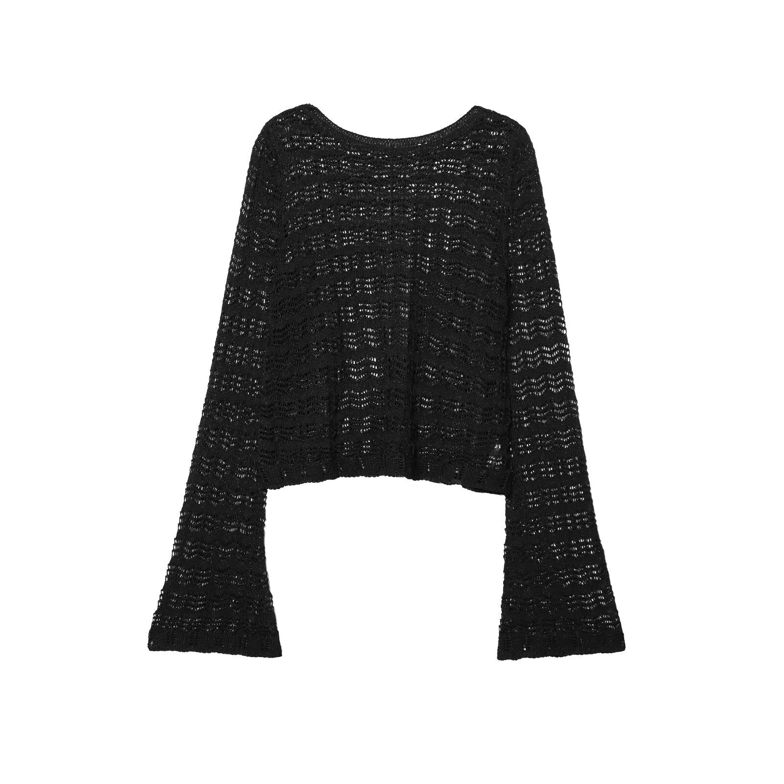 Casual round neck jacquard mesh short knit sweater color