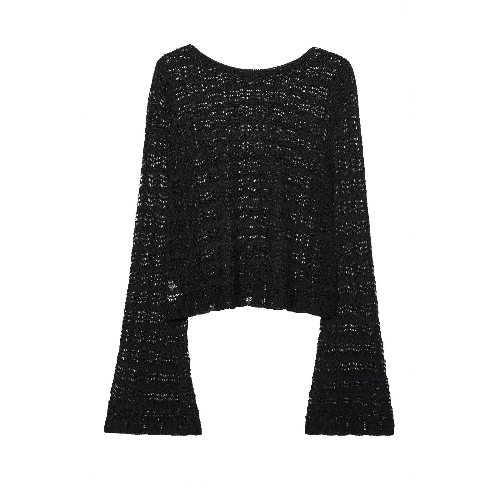 Casual round neck jacquard mesh short knit sweater color