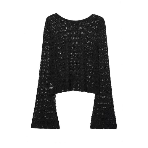 Casual round neck jacquard mesh short knit sweater color