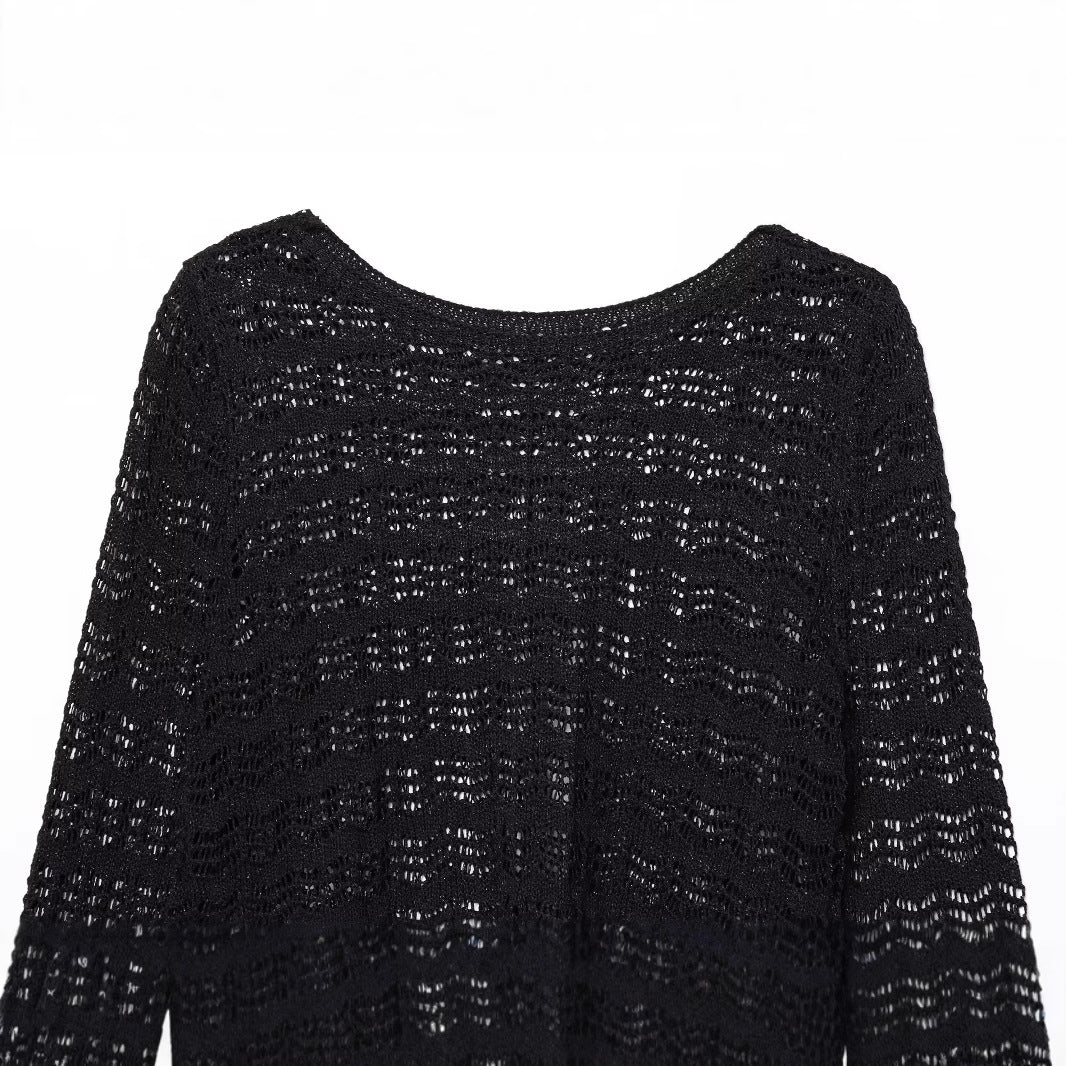 Casual round neck jacquard mesh short knit sweater color
