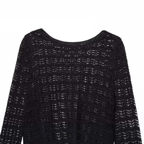 Casual round neck jacquard mesh short knit sweater color